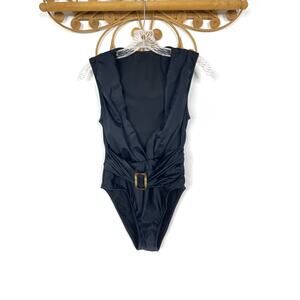 Sports Illustrated black belted swimsuit Plunge neckline M
